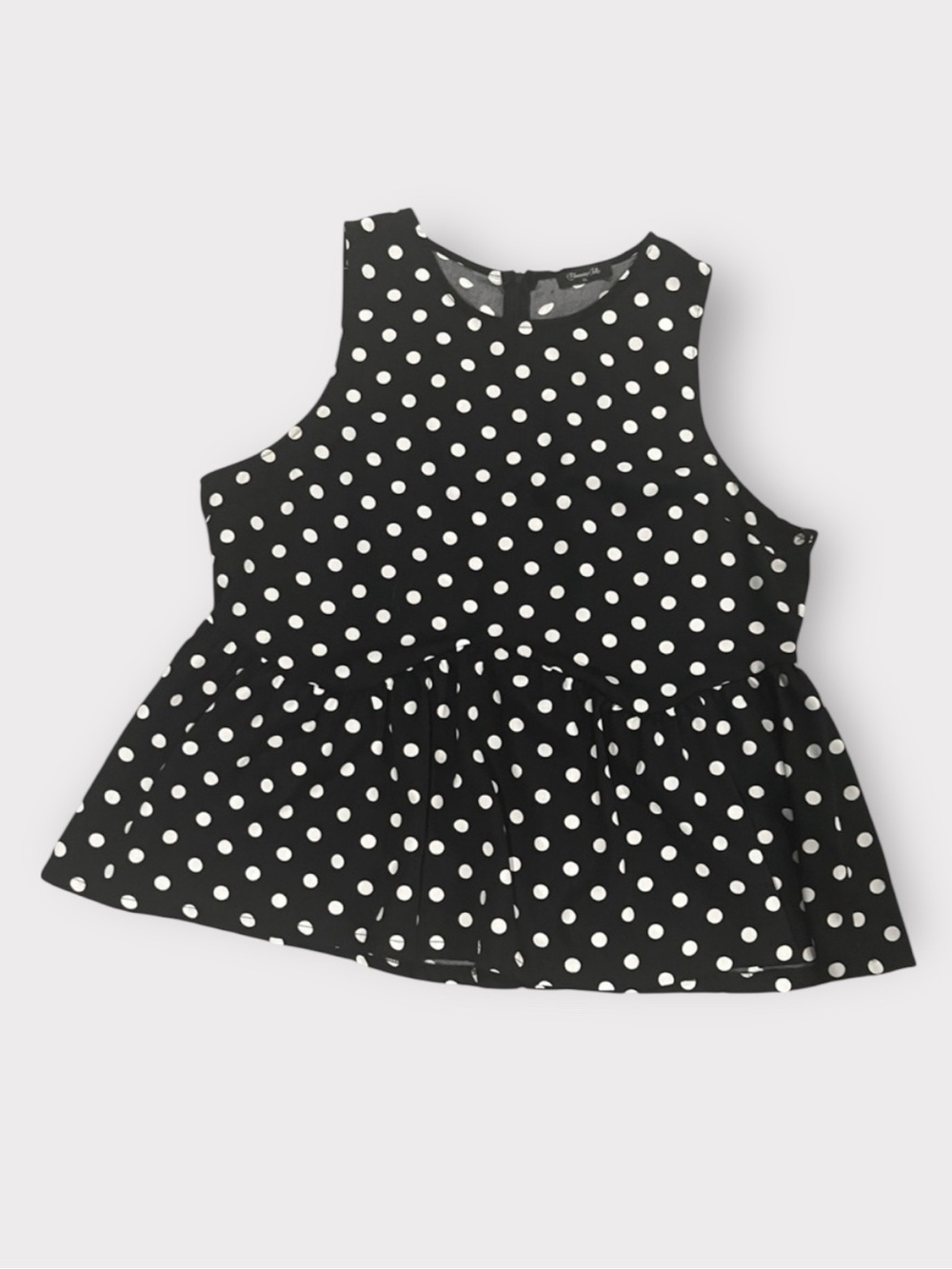 Blooming Jelly Black White Polka Dot Ruffle Peplum Sleeveless XL